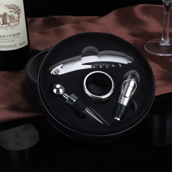Set de Vino de Corcho 4 Piezas en Estuche Redondo