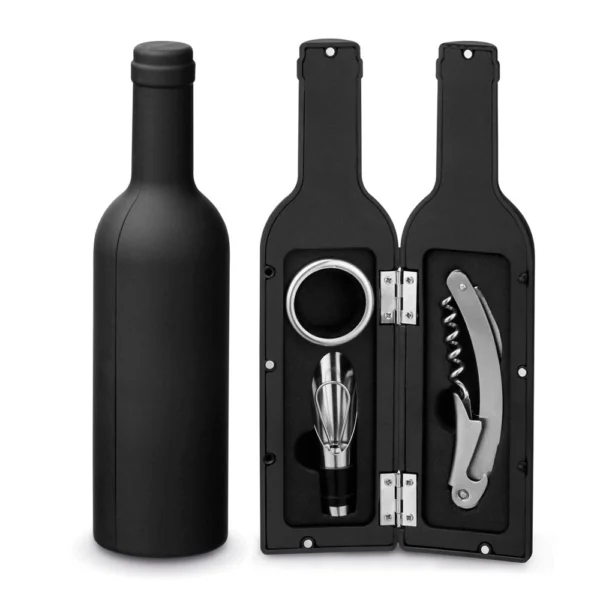 Set de Vino de 3 Piezas en Estuche con Forma de Botella
