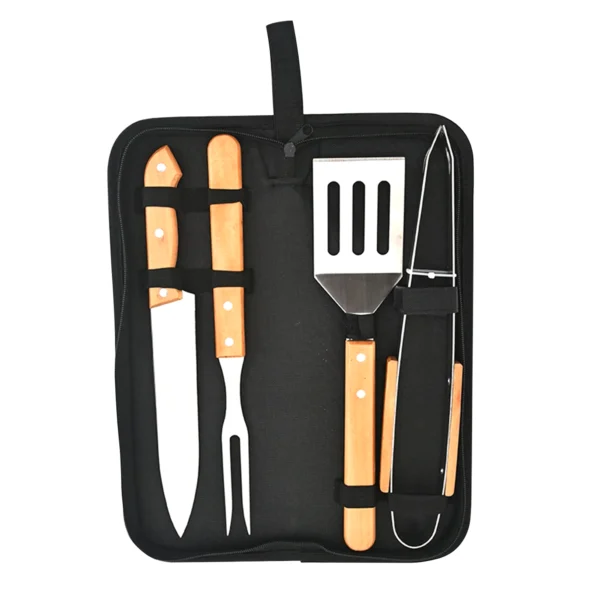 Set Parrillero 4 Piezas con Mango de Bambú