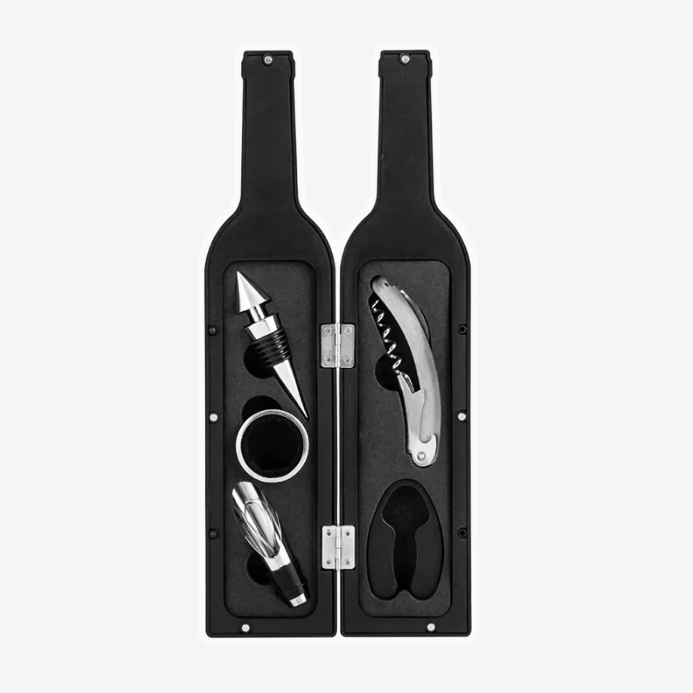 Set de Vino de 5 Piezas en Estuche con Forma de Botella