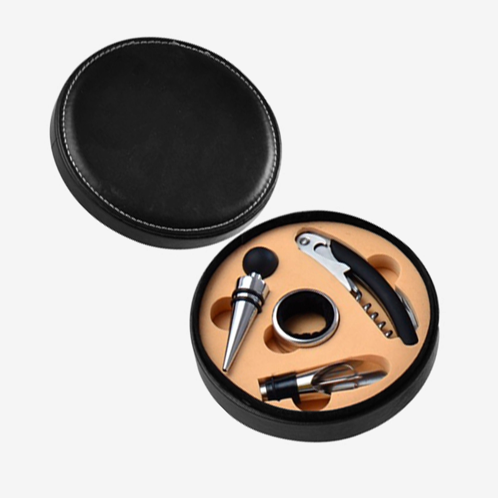 Set de Vino Biocuero 4 Piezas en Estuche Redondo