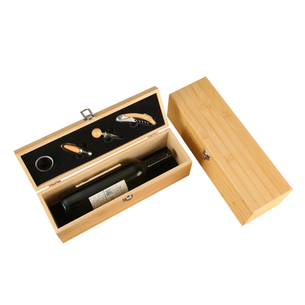 Set Destapador Vino 4 Piezas en Caja de Madera