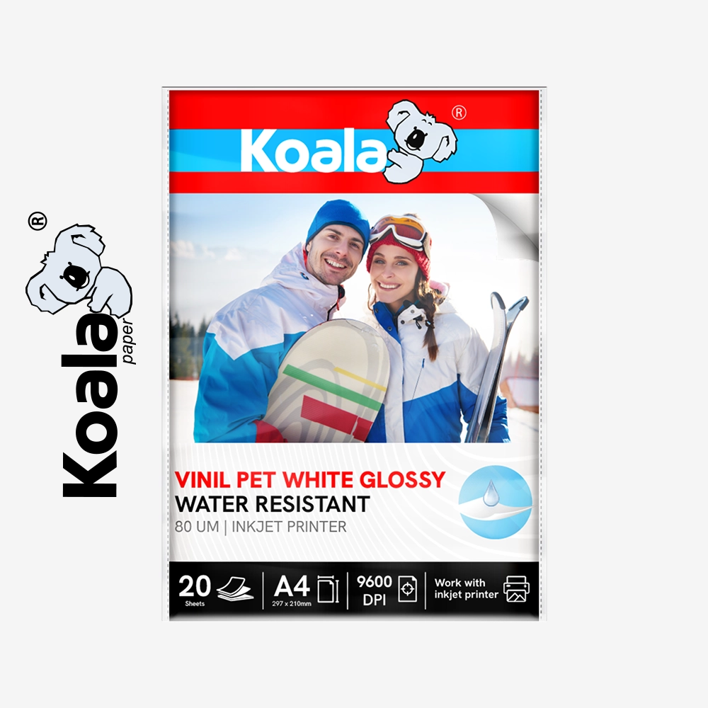 Vinil Pet Blanco Brillante Adhesivo Blanco (Resistente al Agua) 80 µm A4 - 20 Hojas