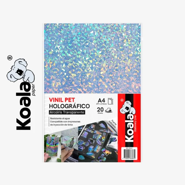 Vinil Pet Holográfico Arcoíris A4 - 20 Hojas
