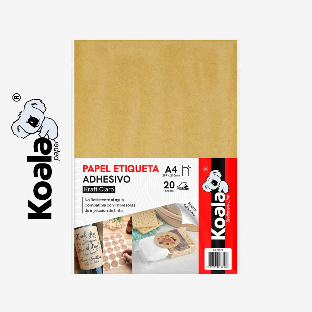 Papel Etiqueta Adhesivo Kraft Claro 80 GSM A4 - 20 Hoja - Imagen 2