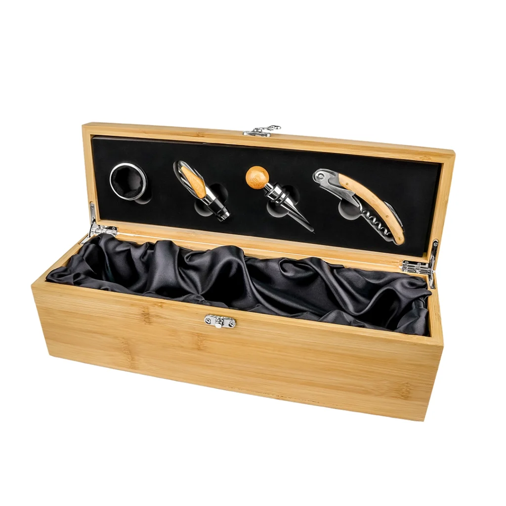 Set Destapador Vino 4 Piezas en Caja de Madera
