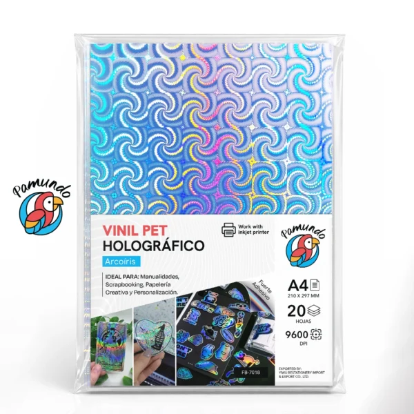 Vinil Pet Holográfico Arcoíris A4 - 20 Hojas
