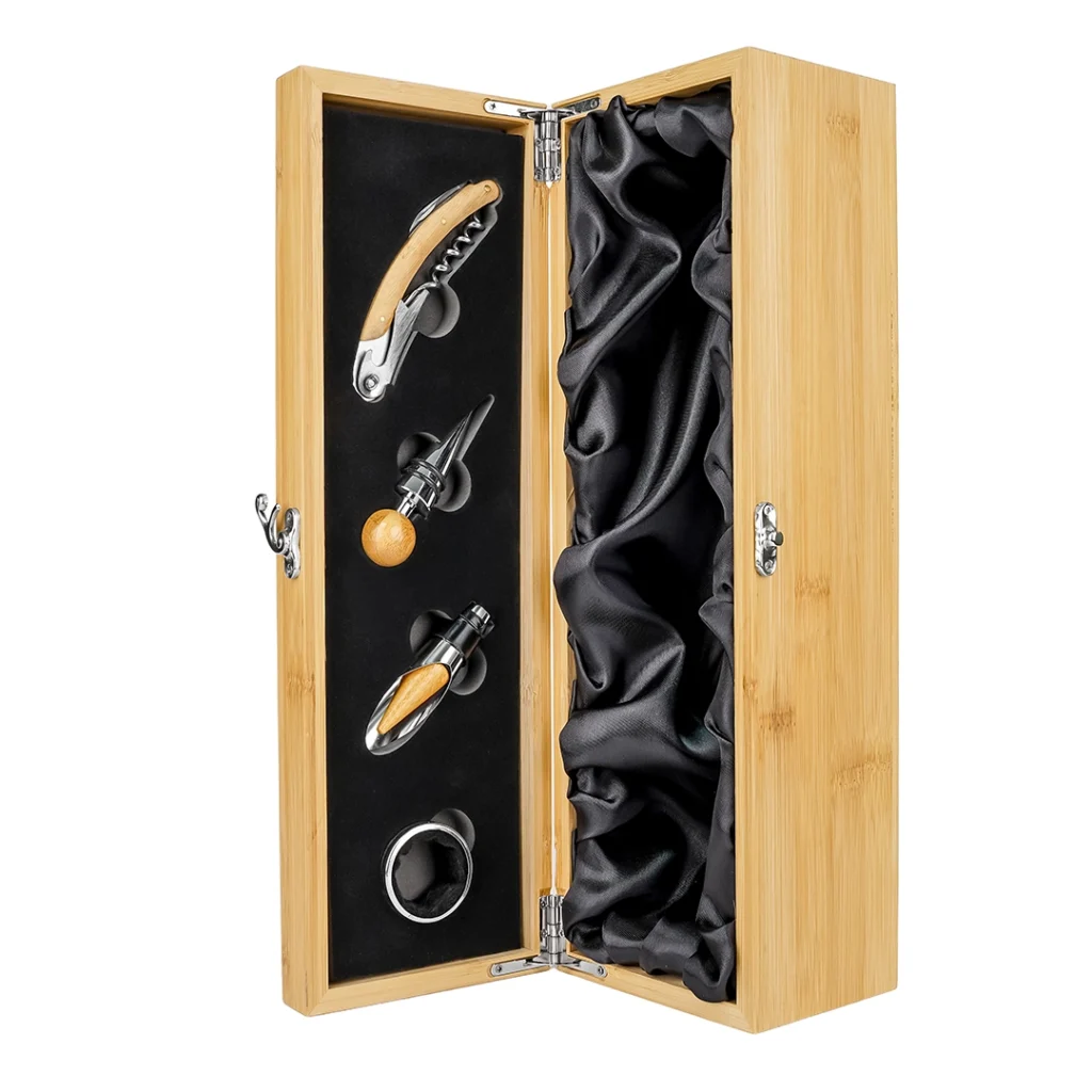 Set Destapador Vino 4 Piezas en Caja de Madera - Imagen 2
